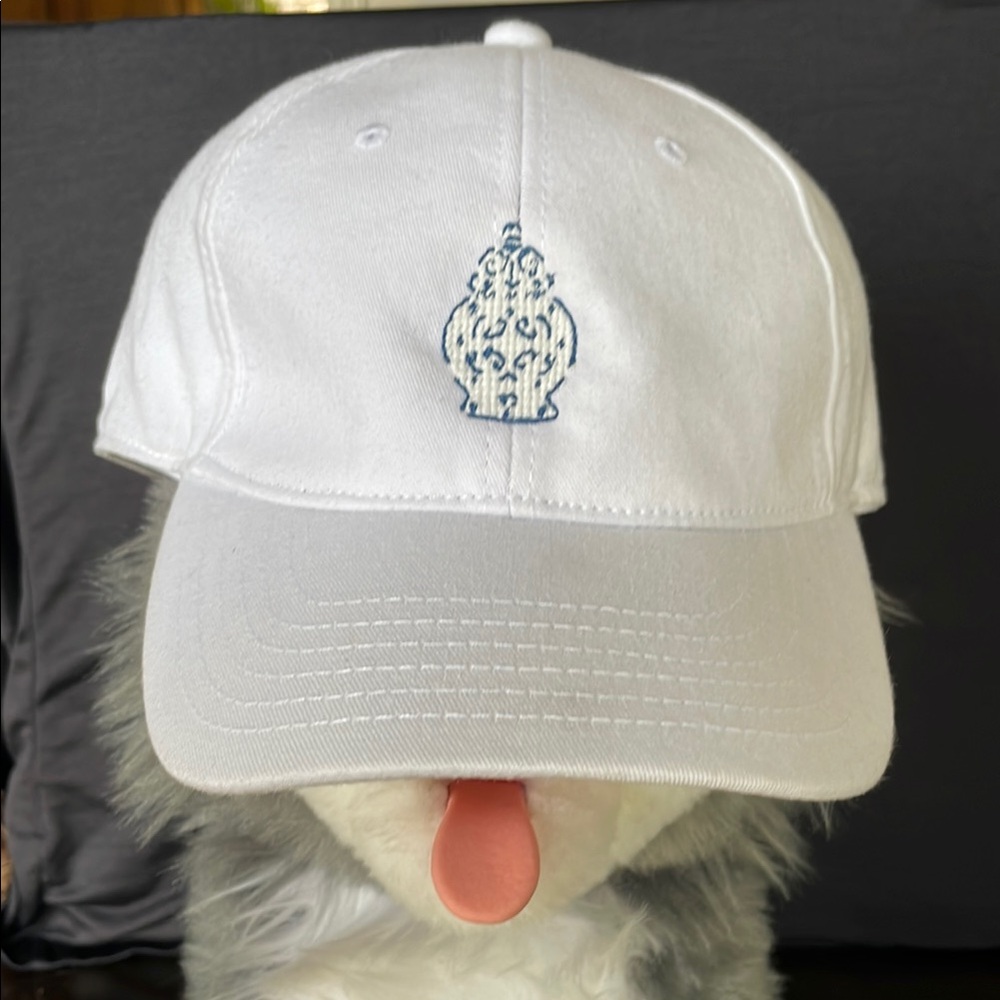White Cap with Blue Embroidery from Beaufort Linen Co